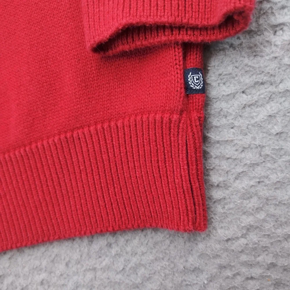Chaps Sweater Mens Large Red 1/4 Zip Mock Neck Reindeer Christmas Cotton Knit